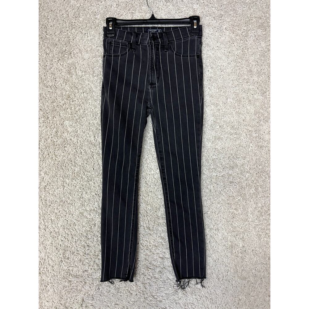 Abercrombie & Fitch High Rise Skinny Ankle Jeans Womens 24 Black Striped Stretch